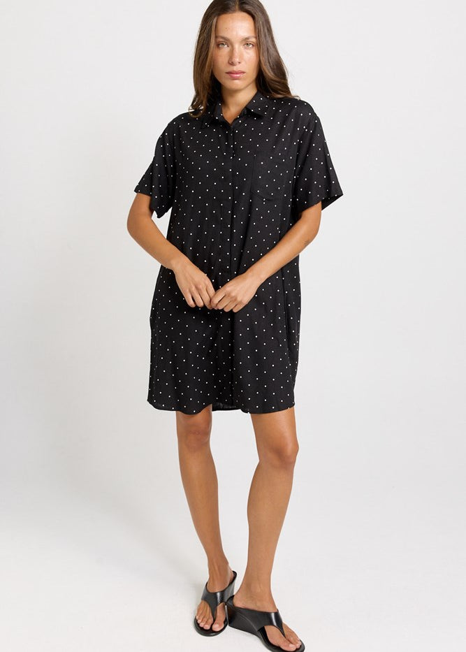 Lizzie Spot Shirt Dress - Black / White