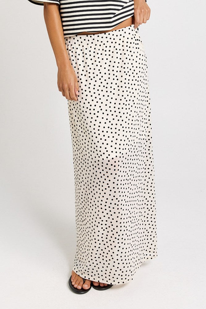 Rachel Spot Mesh Maxi Skirt - White / Black