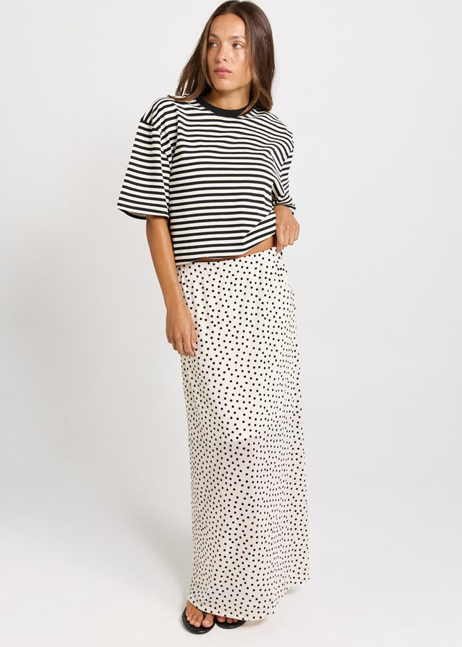 Rachel Spot Mesh Maxi Skirt - White / Black