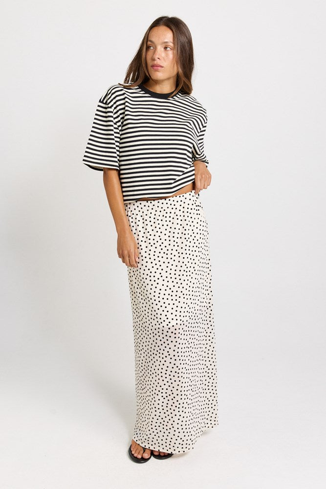 Rachel Spot Mesh Maxi Skirt - White / Black
