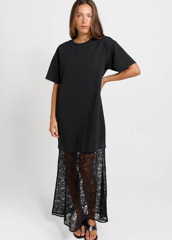 Sim Lace Hem Tee Dress - Black