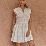 Sass Ivie Embroidered Tie Dress in White