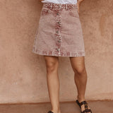 Sass Tipo Wave Denim Skirt in Rusty Red
