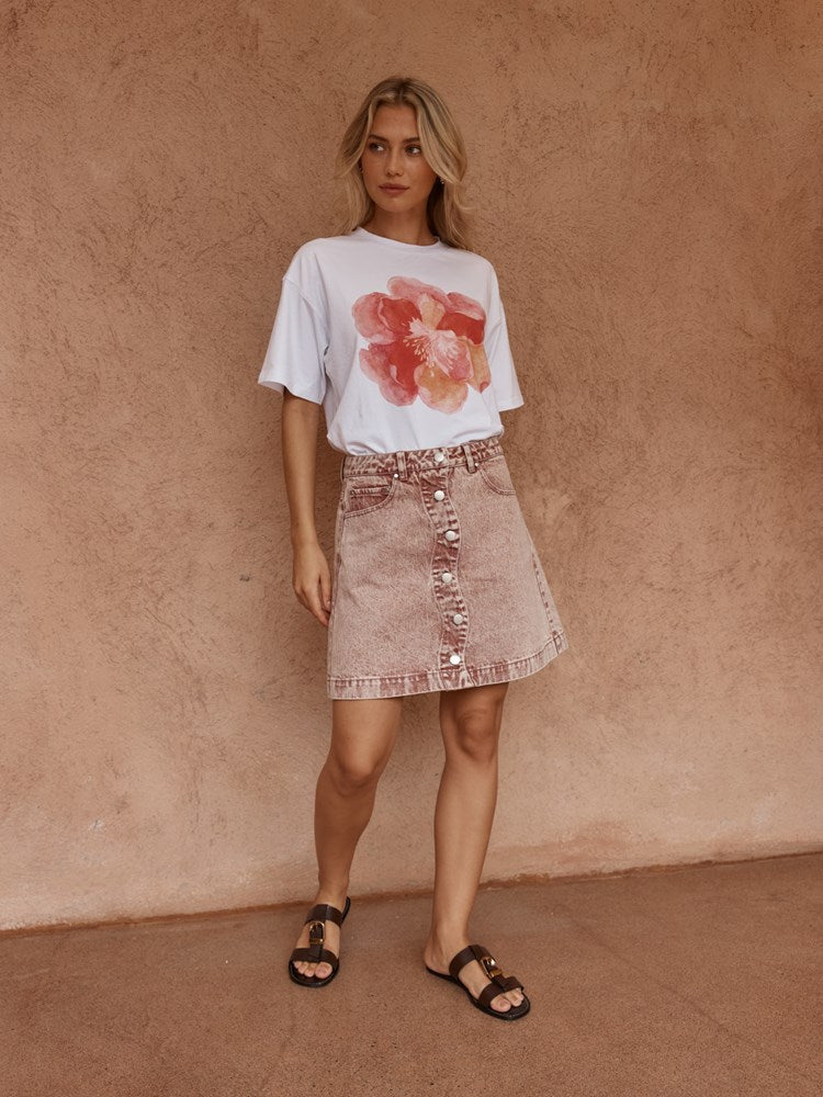 Sass Tipo Wave Denim Skirt in Rusty Red - view 2