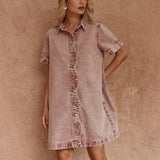 Sass Pepe Wave Denim Dress in Rusty Red