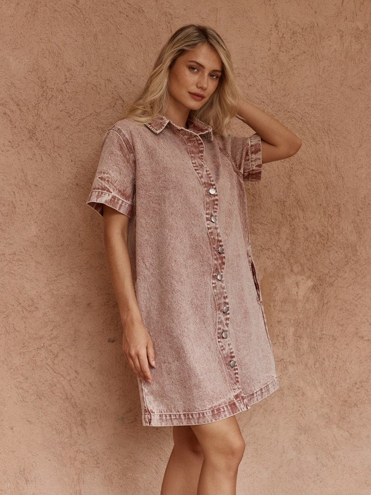 Sass Pepe Wave Denim Dress in Rusty Red - view 3
