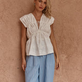 Sass Bobbie Embroidered Tie Top in White