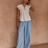 Sass Bobbie Embroidered Tie Top in White - view 2