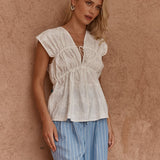 Sass Bobbie Embroidered Tie Top in White - view 3