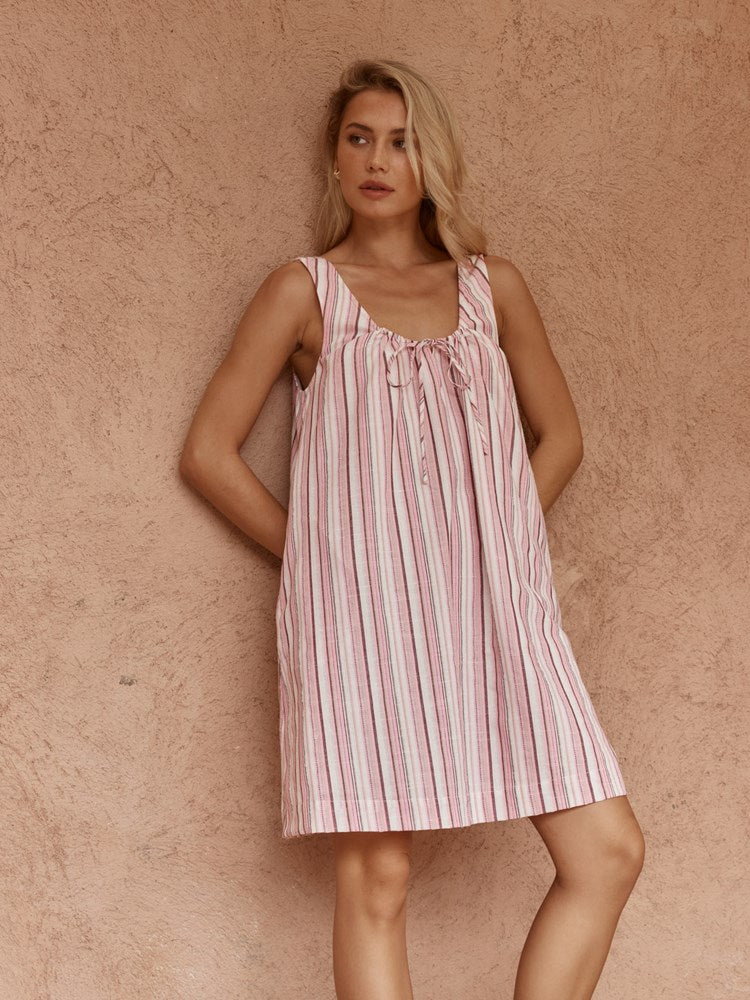 Sass Nikolai Multi Stripe Mini Dress in Pink Multi
