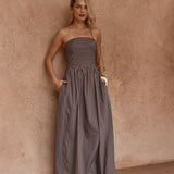 Sass Everley Strapless Dress in Choc Stripe