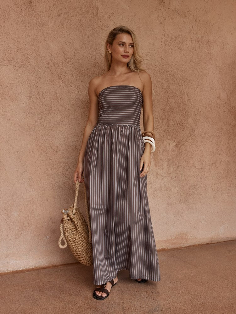 Sass Everley Strapless Dress in Choc Stripe - view 2