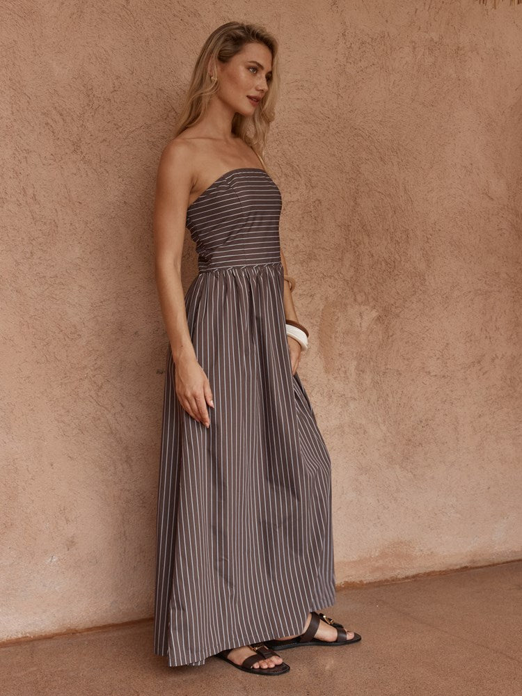 Sass Everley Strapless Dress in Choc Stripe - view 3