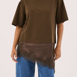 Arlo Jersey Lace Tee - Chocolate