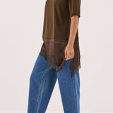 Arlo Jersey Lace Tee - Chocolate