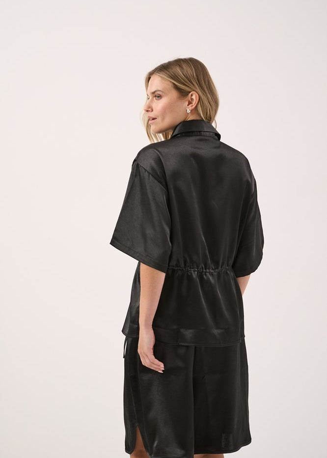 Kelly Drawstring Collared Shirt - Black