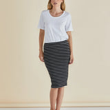 ALICIA MIDI SKIRT - Black/White stripe