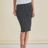 ALICIA MIDI SKIRT - Black/White stripe