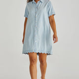 VALE SCALLOPED DENIM DRESS - Bleach