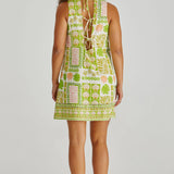 EMMETT TIE BACK SHIFT DRESS - Green Shell Patchwork