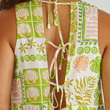 EMMETT TIE BACK SHIFT DRESS - Green Shell Patchwork