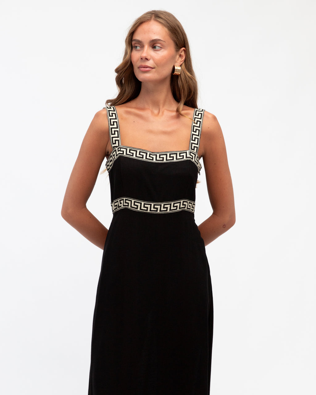 MOTIF BORDER MAXI DRESS - Black