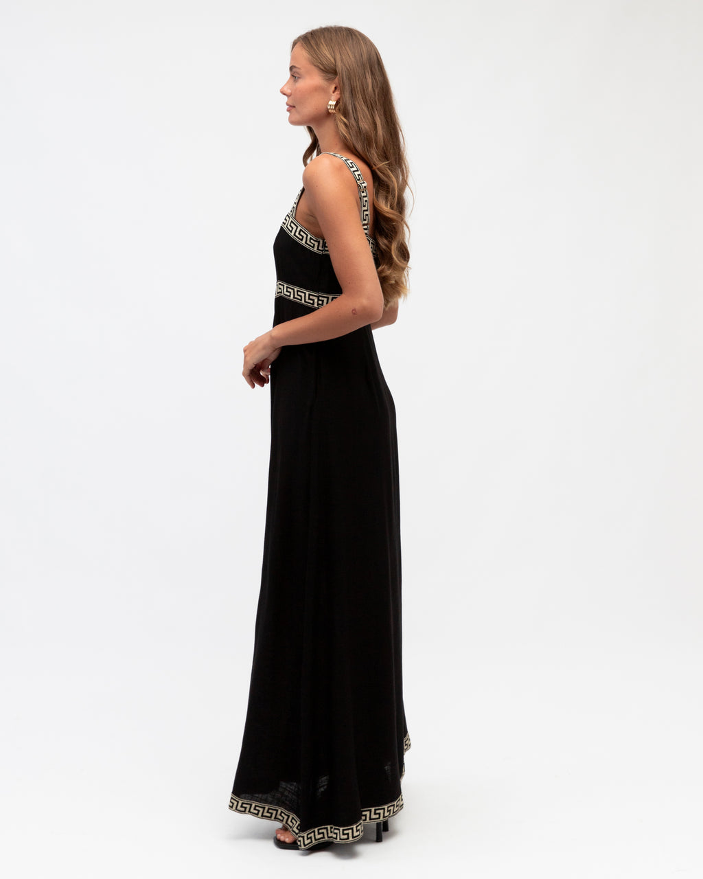 MOTIF BORDER MAXI DRESS - Black