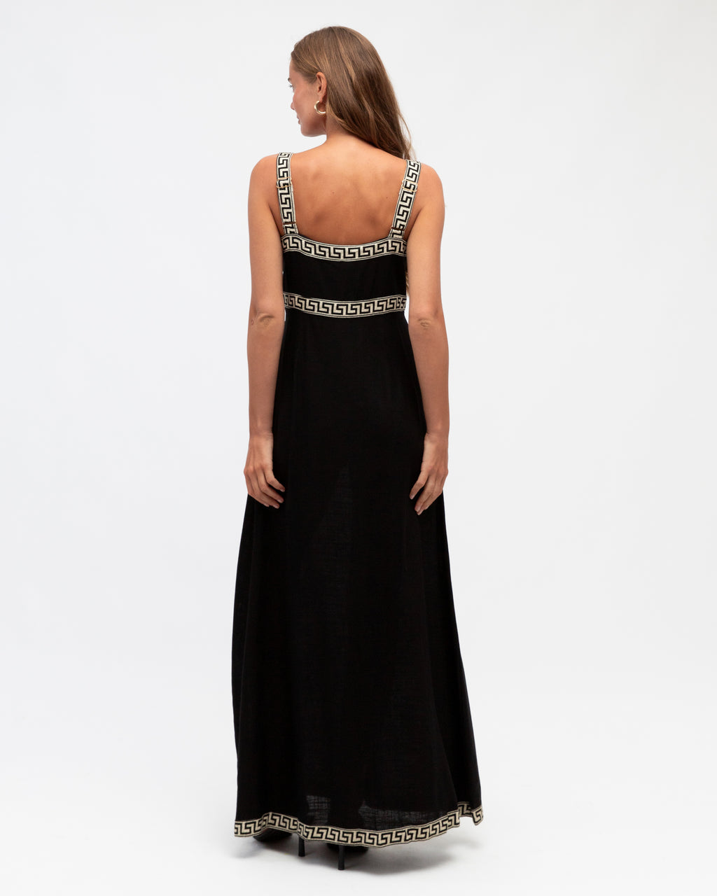 MOTIF BORDER MAXI DRESS - Black