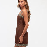 MOTIF BORDER MINI DRESS - Chocolate