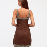 MOTIF BORDER MINI DRESS - Chocolate