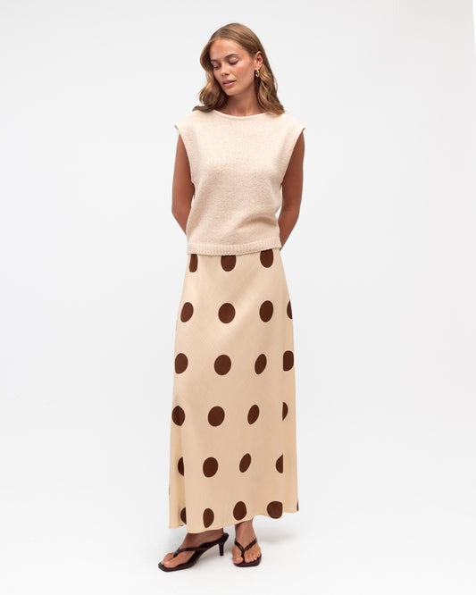 RHEA SKIRT - Mocha Dots