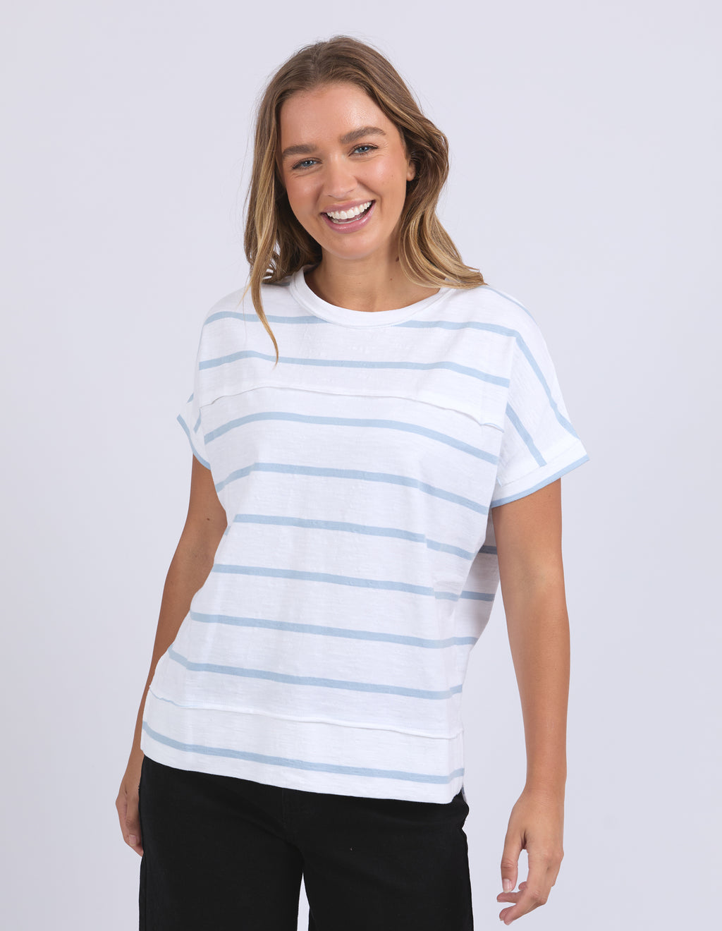 ALLISON STRIPE TEE - White With Sky Blue Stripe