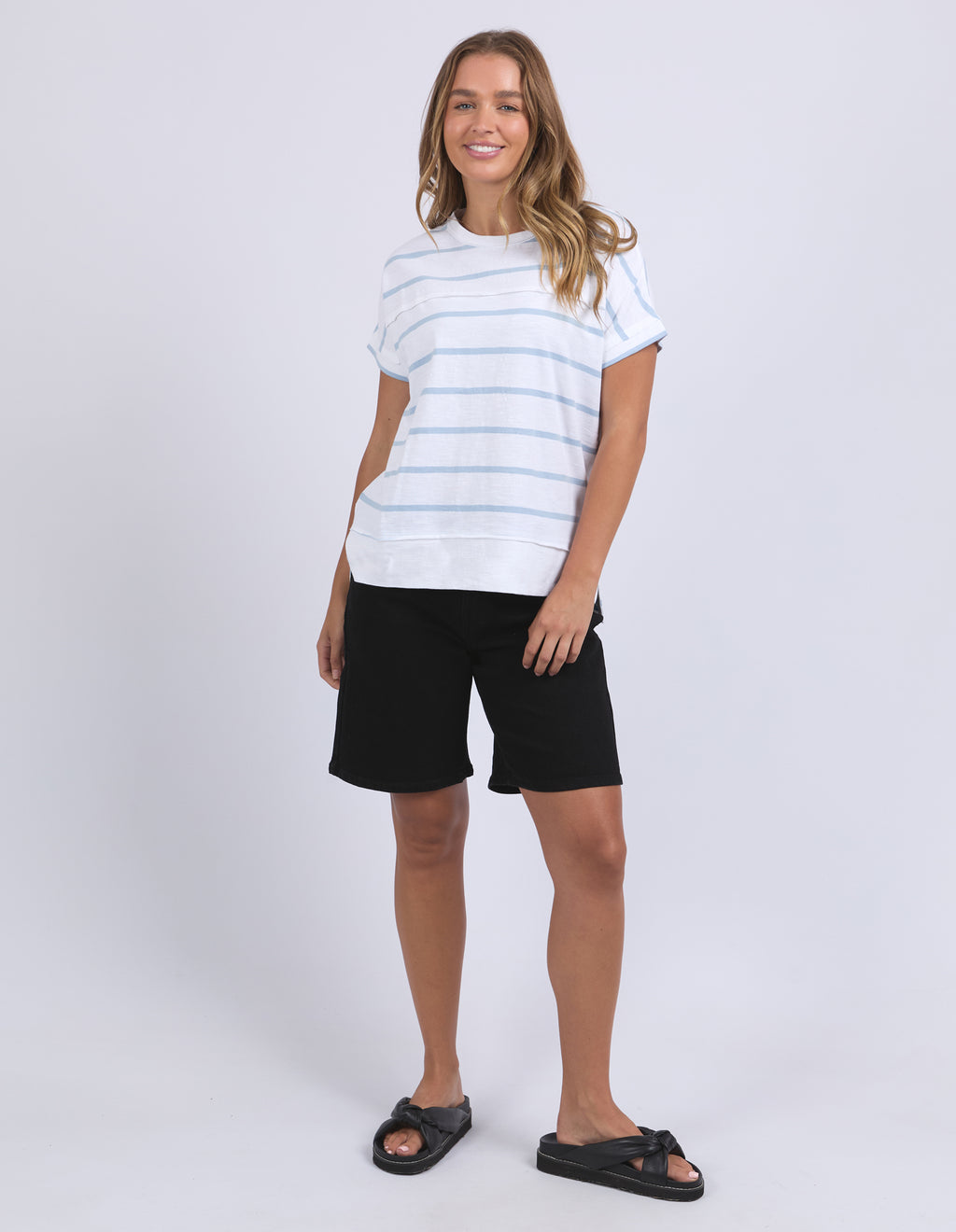 ALLISON STRIPE TEE - White With Sky Blue Stripe