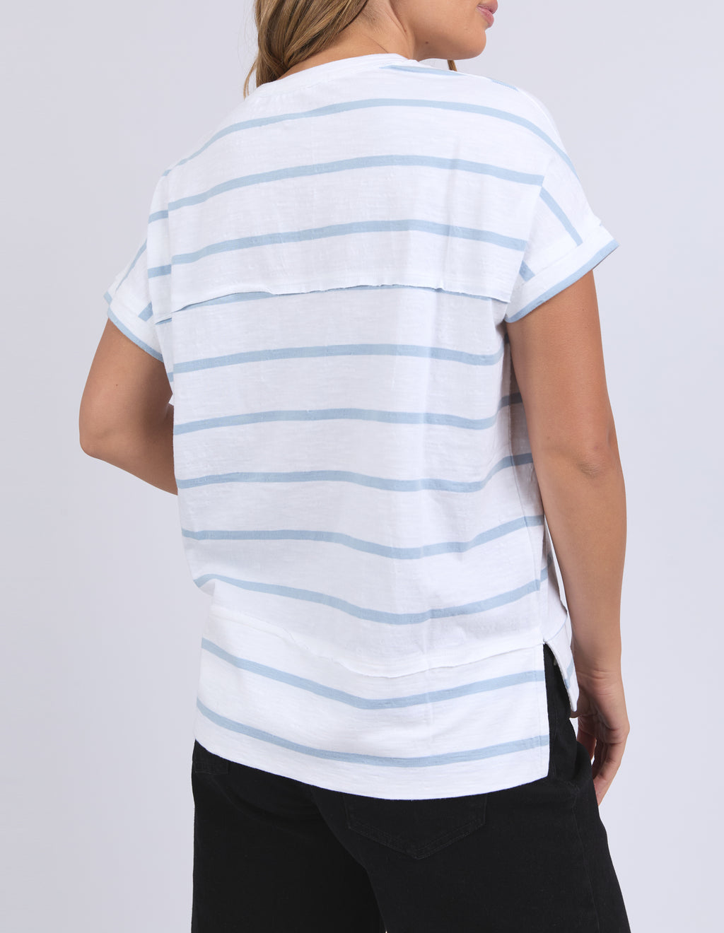 ALLISON STRIPE TEE - White With Sky Blue Stripe