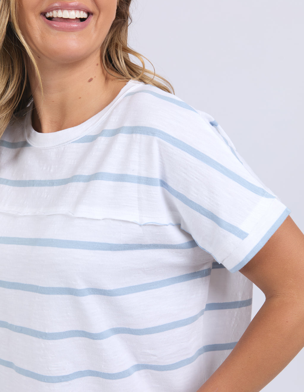 ALLISON STRIPE TEE - White With Sky Blue Stripe