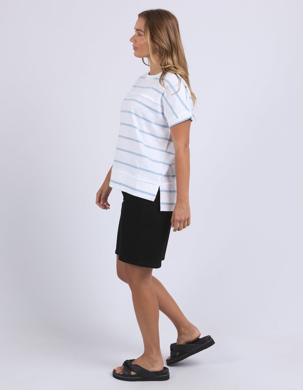 ALLISON STRIPE TEE - White With Sky Blue Stripe