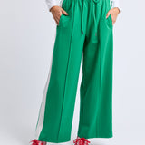 CARMEN WIDE LEG PANT - Pine Green/White Stripe