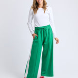 CARMEN WIDE LEG PANT - Pine Green/White Stripe