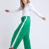 CARMEN WIDE LEG PANT - Pine Green/White Stripe
