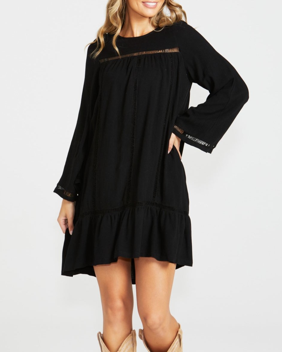 CHAPEL BOHO TRIM DRESS - Black