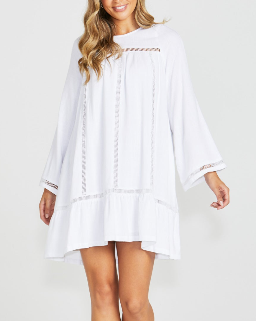 CHAPEL BOHO TRIM DRESS - White