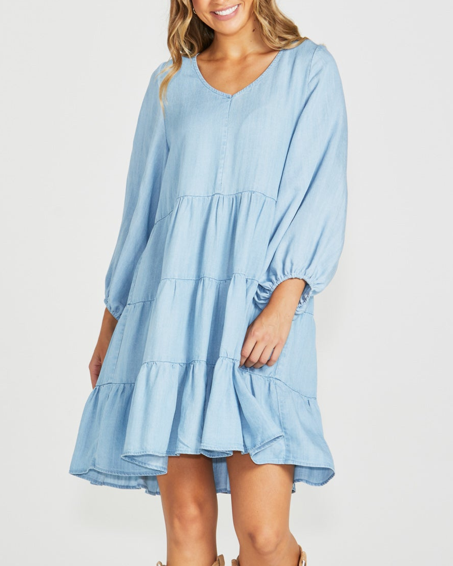 DAVIE TIERED DRESS - Chambray