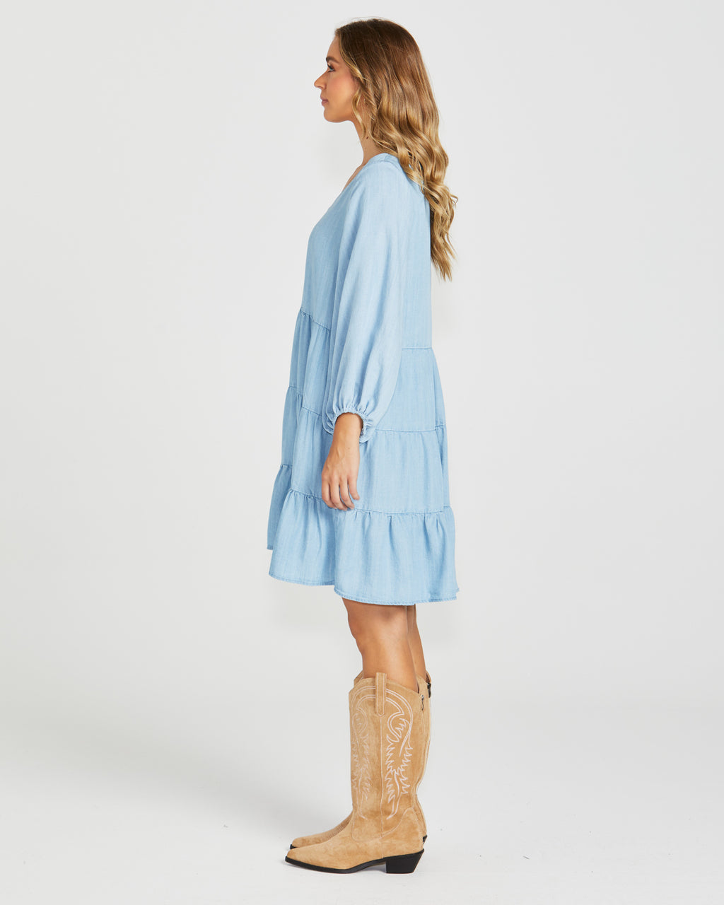 DAVIE TIERED DRESS - Chambray