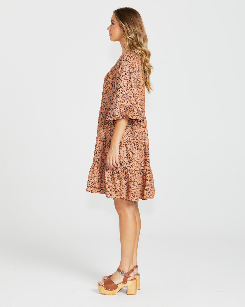 DAVIE TIERED DRESS - Sandy Tan Animal