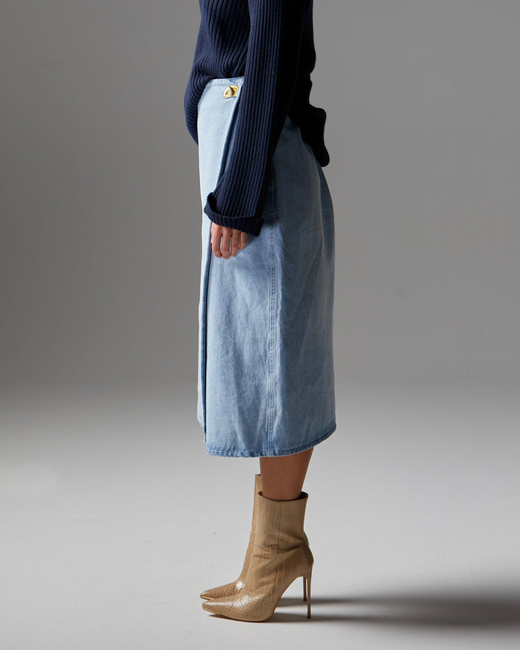 FLIGHT DENIM WRAP SKIRT - Bleach Wash