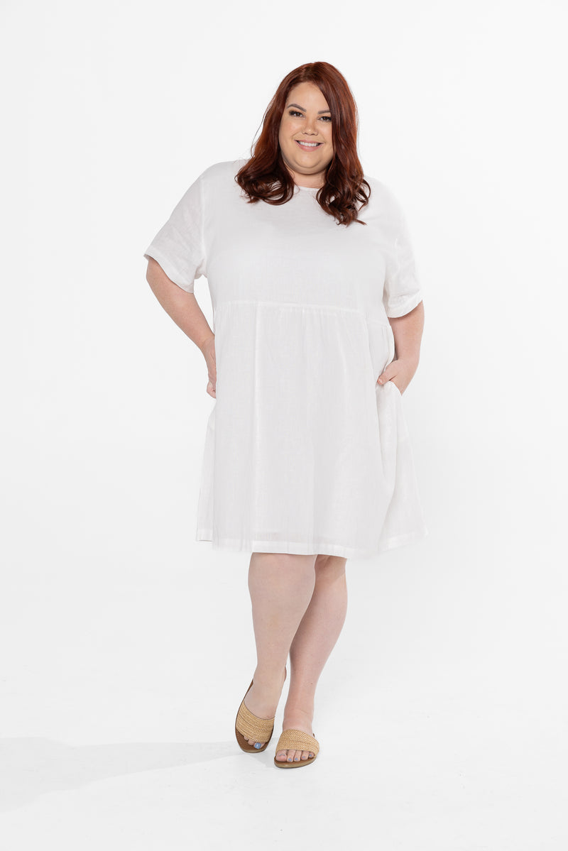 HARLEY LINEN TEE DRESS - White