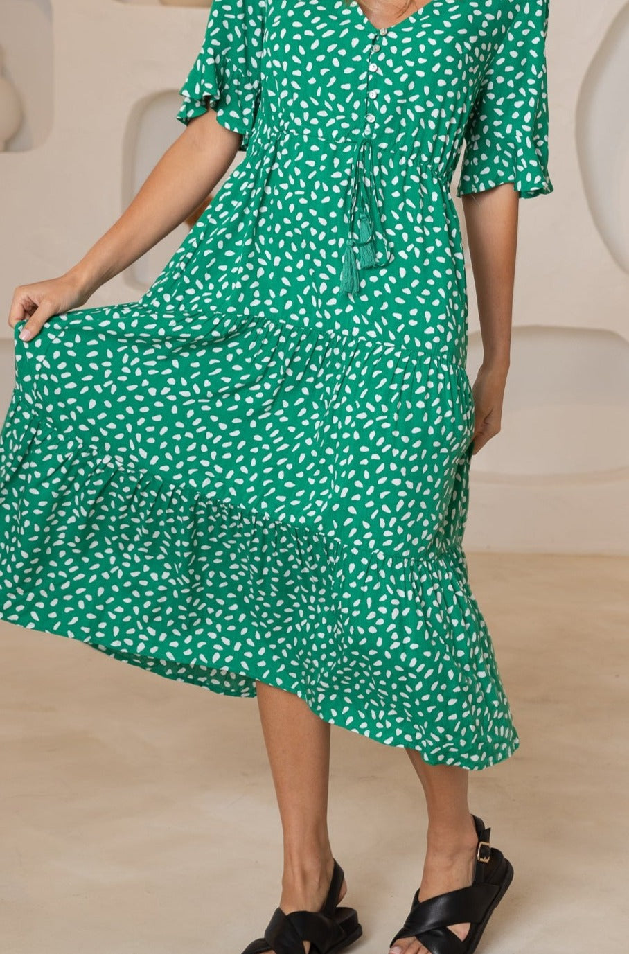 RENAY MIDI DRESS - Forest Green Spot