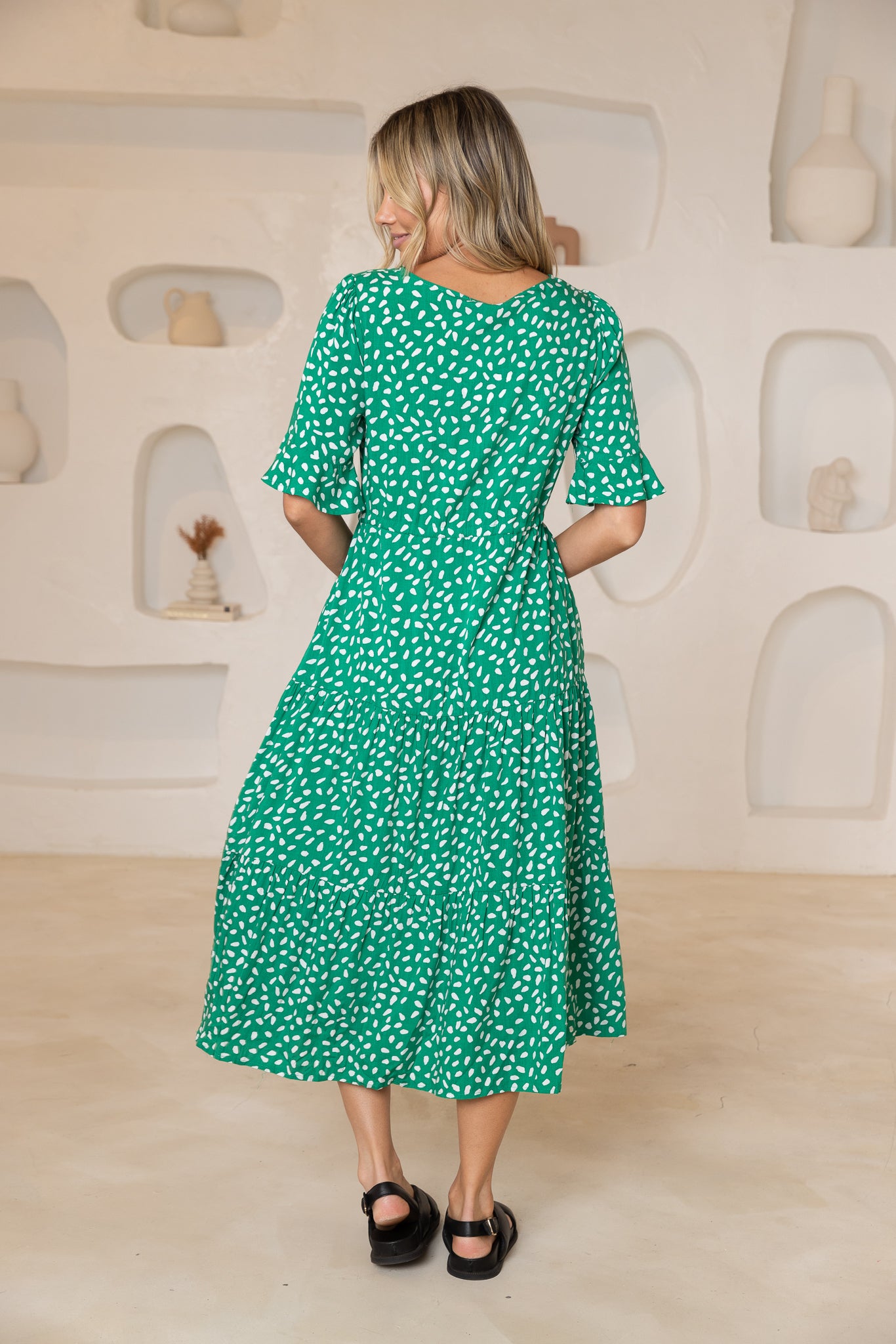 RENAY MIDI DRESS Forest Green Spot Frankie Co Clothing