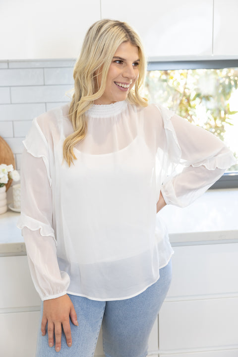 EARTHLY PARADISE L/S SHEER BLOUSE - White