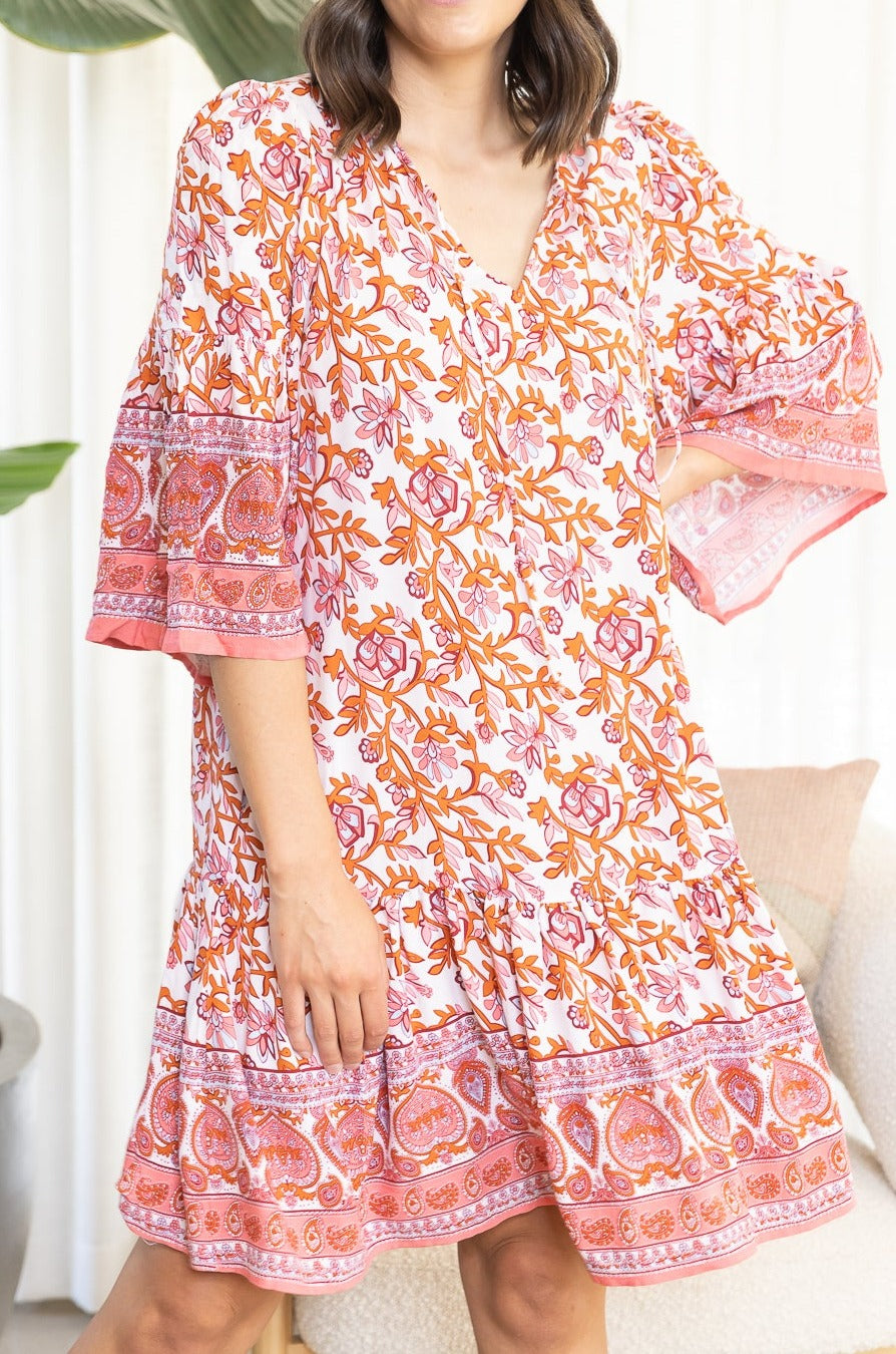ASHLEY SMOCK MINI DRESS - Pink Blossom